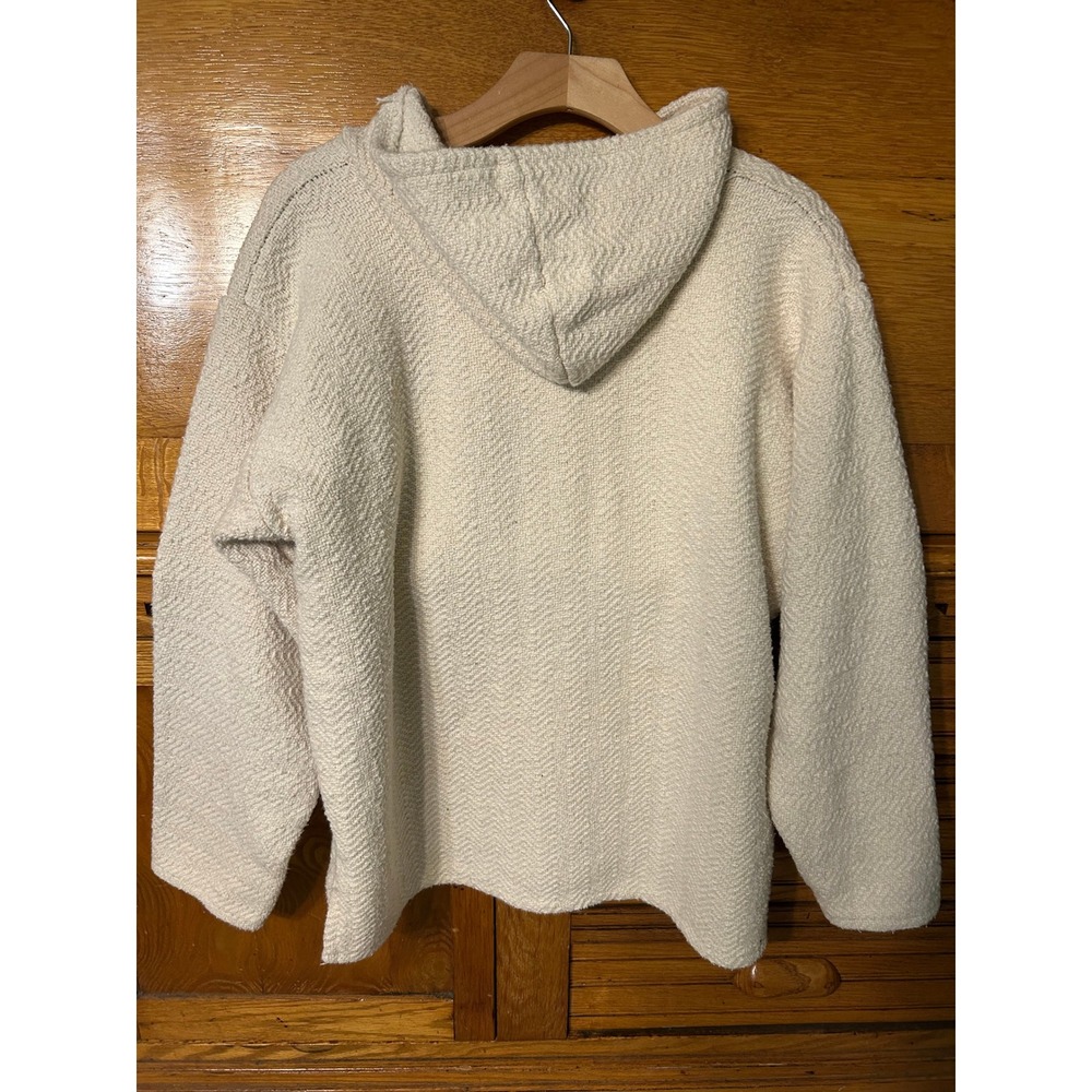 Earth Ragz Baja Hoodie Cream Cotton Woven Pullover Boho Granola Hippie Concert - Picture 2 of 10